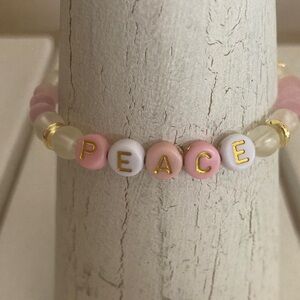 HANDMADE PEACE BEADED BRACELET PINK GOLD WHITE NEW PASTEL ALPHABET LETTERS